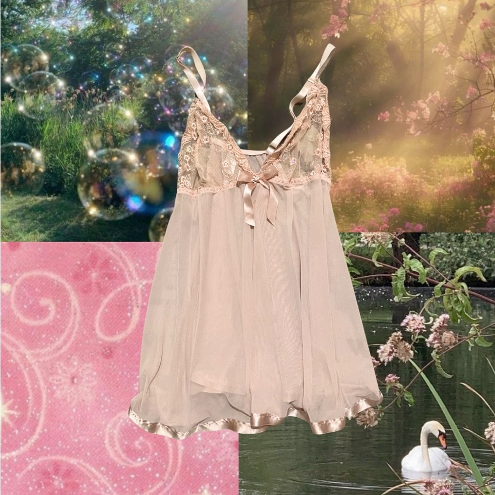 Y2K Lace-Trim Chemise Nightgown - Pink